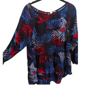 Women's ROXY Hawaiian Shirt with High-low Ruffled Hem